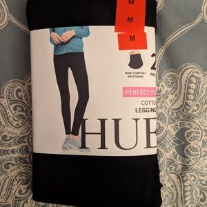 Mid-Rise HUE Every Day Leggings Wide Comfortable Waistband,Ultra Soft Cotton 2 Pack
